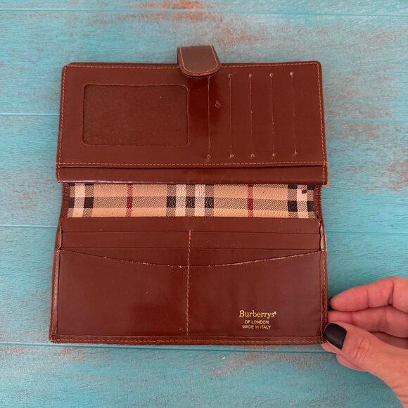 Vintage Burberrys Of London Leather Wallet With Checkered Canvas Design *Notes* - Picture 3 of 6